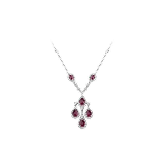 Ruby & Diamond Vintage Necklace in 18ct White Gold